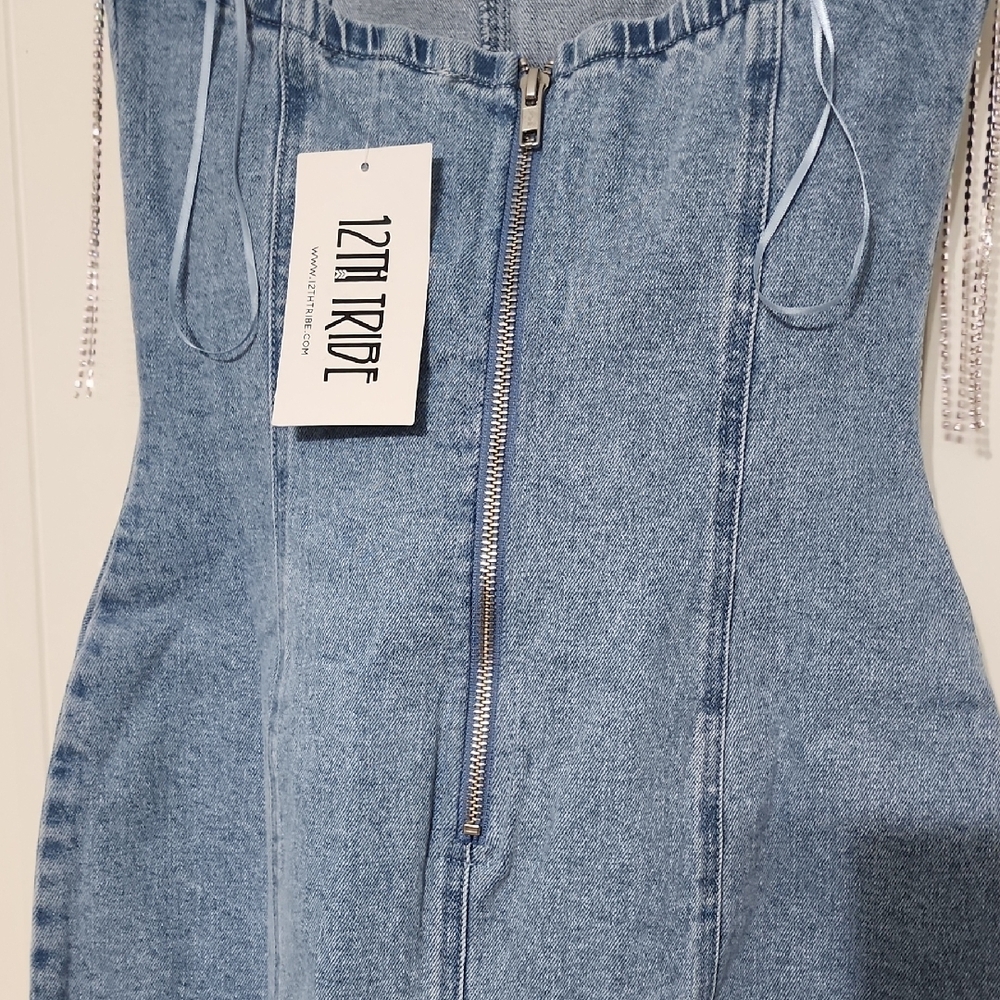 Rylie Denim Strapless Fringe Mini Dress - Picture 8 of 12